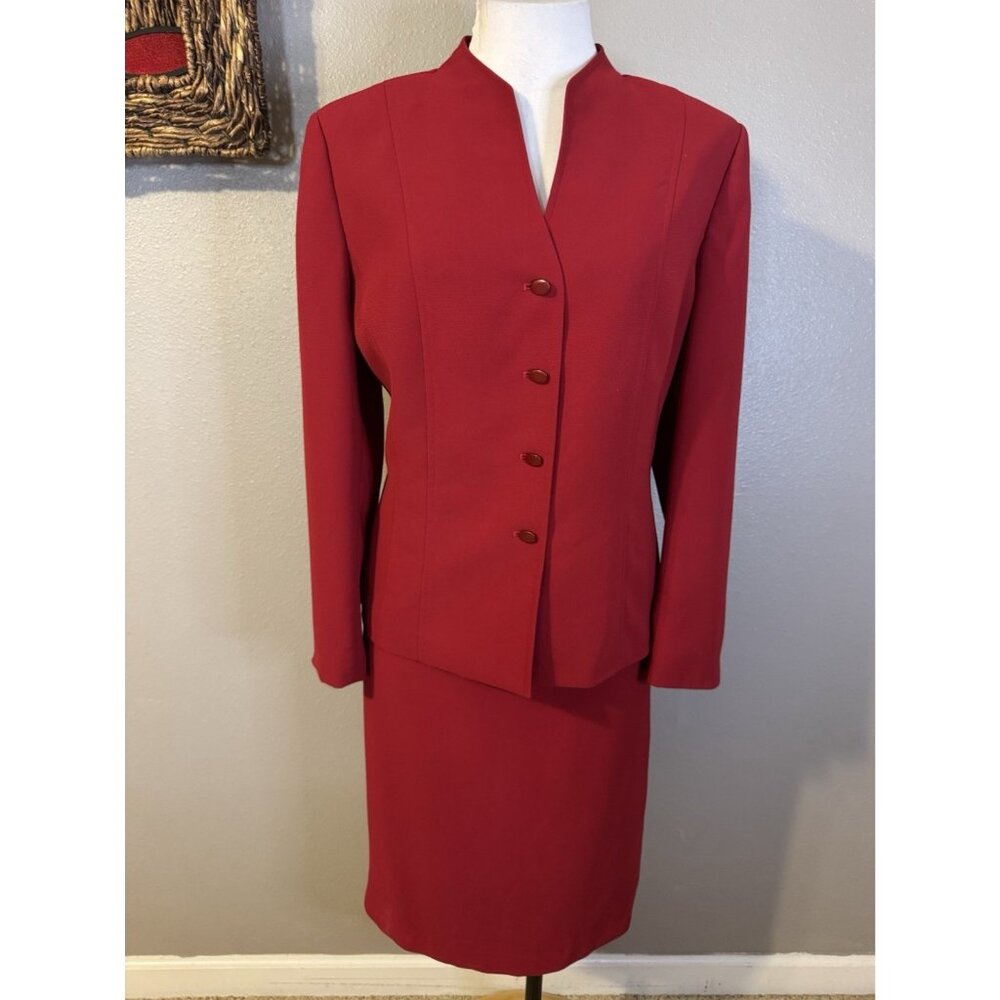 Le Suit Blazer Skirt Suit 14P 14 P Dark Ruby Red Classic - Picture 8 of 11
